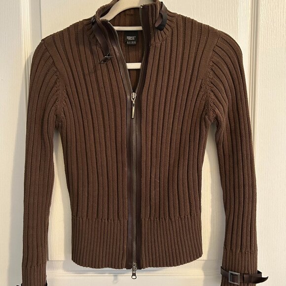 Esprit Collection Ribbed Knit Cardigan with two way Zip-Sz XS-Olive Khaki - Picture 1 of 5